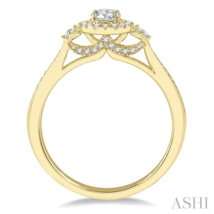 3/8 Ctw Round Center Heart Link Diamond Ladies Engagement Ring with 1/5 Ct Round Cut Center Stone in 14K Yellow Gold