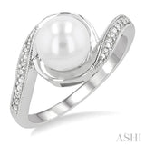 1/50 Ctw Bypass Round Cut Diamond & 7x7MM White Pearl Ring in Sterling Silver