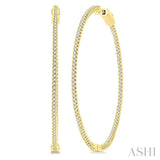 1 ctw Interior & Exterior Embellishment Round Cut Diamond Fashion 1 3/4 Inch Hoop Earring in 14K Yellow Gold