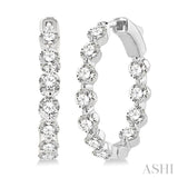 3 ctw Interior and Exterior Bezel Set Round Cut Diamond Fashion Hoop Earring in 14K White Gold