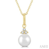 1/50 ctw Petite 6X6MM Pearl and Round Cut Diamond Fashion Pendant With Chain in 10K Yellow Gold