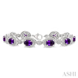 7X5 MM Oval Shape Amethyst and 1/10 Ctw Round Cut Diamond Semi-Precious Bracelet in Sterling Silver