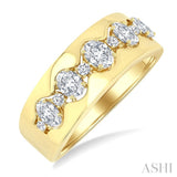 1 Ctw 5-Stone Oval and Round Cut Diamond Wide Fashion Band in 14K Yellow Gold