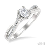 1/2 Ctw Split Criss Cross Shank Round Cut Diamond Engagement Ring With 1/3 Ct Oval Cut Diamond Center Stone in 14K White Gold