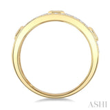 1 1/2 Ctw 3-Stone Emerald and Round Cut Diamond Fashion Wide Band in 14K Yellow Gold