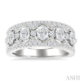 1 1/5 Ctw 5-Stone Oval and Round Cut Diamond Wide Fashion Band in 14K White Gold