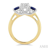 4.65 MM Round Shape Sapphire and 3/4 Ctw Past, Present and Future Round Cut Diamond Precious Ring in 14K Yellow and White Gold