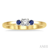 2.15 MM Round Shape Sapphire and 1/6 Ctw Past, Present and Future Round Cut Diamond Precious Ring in 14K Yellow and White Gold
