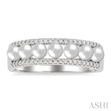 3 MM Cultured Pearl and 1/5 Ctw Round Cut Diamond Fashion Band in 14K White Gold