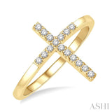 1/6 Ctw Cross Petite Round Cut Diamond Ring in 10K Yellow Gold