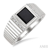 8x7 MM Octagon Shape Onyx and 1/20 Ctw Round Cut Diamond Semi-precious Men's Ring in Sterling Silver