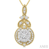 1/2 Ctw Lovebright Circular Shape Round Cut Diamond Pendant With Chain in 14K Yellow and White Gold