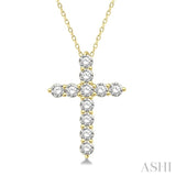 3/4 Ctw Round Cut Diamond Cross Pendant With Chain in 14K Yellow Gold