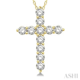 3/4 Ctw Round Cut Diamond Cross Pendant With Chain in 14K Yellow Gold