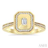1/3 Ctw Octagonal Shaped Art Deco Emerald and Round Cut Diamond Fashion Ring in 14K Yellow Gold