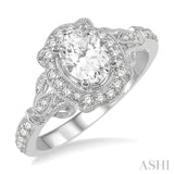 1/3 Ctw Lattice Oval Shape Semi-Mount Round Cut Diamond Engagement Ring in 14K White Gold