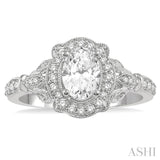 1/3 Ctw Lattice Oval Shape Semi-Mount Round Cut Diamond Engagement Ring in 14K White Gold