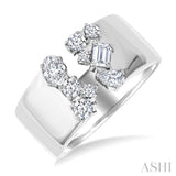 3/4 Ctw Open Top Mixed Diamond Cut Wide Fashion Band in 14K White Gold