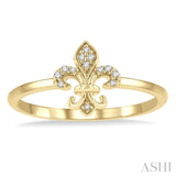 1/20 Ctw Fleur De Lis Round Cut Diamond Petite Fashion Ring in 10K Yellow Gold