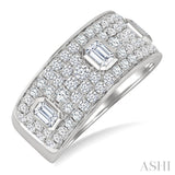 1 1/2 Ctw 3-Stone Emerald and Round Cut Diamond Fashion Wide Band in 14K White Gold