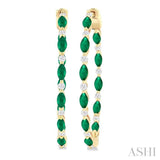 4x2 MM Marquise Cut Emerald and 3/8 ctw Round Cut Diamond Precious Inside-Out Hoop Earrings in 14K Yellow Gold