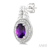 8X6 MM Cushion Shape Amethyst and 1/20 Ctw Round Cut Diamond Semi-Precious Earrings in Sterling Silver