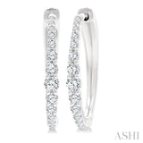 1/2 Ctw Round Cut Diamond Graduated Riviera Hoop Earrings in 14K White Gold