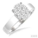 1/2 Ctw Bold Shank Oval Shaped Lovebright Round Cut Diamond Ring in 14K White Gold