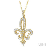 1 1/2 Ctw Round Cut Diamond Fleur De Lis Pendant in 14K Yellow Gold with Chain