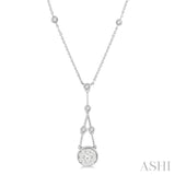 5/8 Ctw Bar & Circular Mount Motif Round Cut Diamond Lovebright Necklace in 14K White Gold