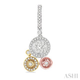 7/8 Ctw Round Cut Diamond Lovebright Fashion Earrings in 14K Tri Color Gold