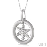1/20 Ctw Round Cut Diamond Snow Flower Pendant in Sterling Silver with Chain