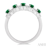 4x3 MM Oval Cut Emerald and 1/3 Ctw Round Cut Diamond Precious Wedding Band in 14K White Gold