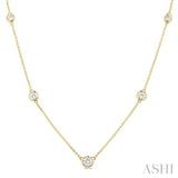 1 Ctw Bezel Set Round Cut Diamond Station Necklace in 14K Yellow Gold