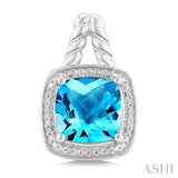 8 MM Cushion Shape Blue Topaz and 1/20 Ctw Round Cut Diamond Semi-Precious Earrings in Sterling Silver