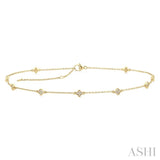 1/6 Ctw Four-Leaf Clover Round Cut Diamond Station Anklet in 10K Yellow Gold