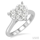 1 Ctw Round Cut Diamond Heart Shape Lovebright Ring in 14K White Gold