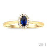 5x3 MM Oval Shape Sapphire and 1/20 Ctw Round Cut Diamond Halo Precious Ring in 10K Yellow Gold