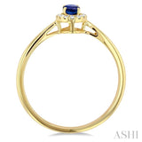 5x3 MM Oval Shape Sapphire and 1/20 Ctw Round Cut Diamond Halo Precious Ring in 10K Yellow Gold