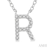 1/20 Ctw Initial 'R' Round Cut Diamond Pendant With Chain in 10K White Gold
