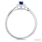 5x3 MM Oval Shape Sapphire and 1/20 Ctw Round Cut Diamond Halo Precious Ring in 10K White Gold