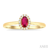 5x3 MM Oval Shape Ruby and 1/20 Ctw Round Cut Diamond Halo Precious Ring in 10K Yellow Gold