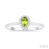 5x3 MM Pear Shape Peridot and 1/20 Ctw Round Cut Diamond Halo Semi-Precious Ring in 10K White Gold