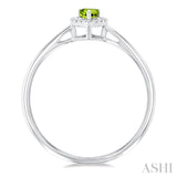 5x3 MM Pear Shape Peridot and 1/20 Ctw Round Cut Diamond Halo Semi-Precious Ring in 10K White Gold