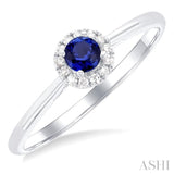 3.25 MM Round Sapphire and 1/20 Ctw Round Cut Diamond Halo Precious Ring in 10K White Gold