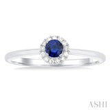 3.25 MM Round Sapphire and 1/20 Ctw Round Cut Diamond Halo Precious Ring in 10K White Gold