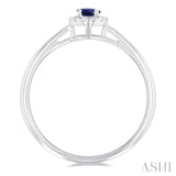 3.25 MM Round Sapphire and 1/20 Ctw Round Cut Diamond Halo Precious Ring in 10K White Gold