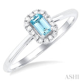 5x3 MM Octagonal Shape Aquamarine and 1/20 Ctw Round Cut Diamond Halo Semi-Precious Ring in 10K White Gold