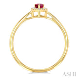 5x3 MM Pear Shape Ruby and 1/20 Ctw Round Cut Diamond Halo Precious Ring in 10K Yellow Gold