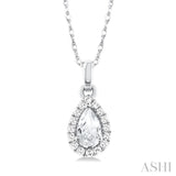 5x3 MM Pear Shape White Topaz and 1/20 Ctw Round Cut Diamond Halo Semi-Precious Pendant with Chain in 10K White Gold